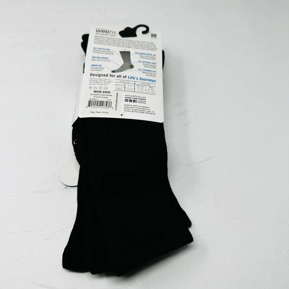 New MeMoi Unisex Therapeutic Large 2 Pair Full Cushioned Cushion Crew‎ Socks NWT